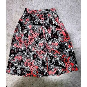 H&M Womens Floral Paisley A-Line Skirt Coral Black Cream Size 4